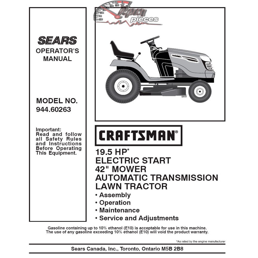 944.60263 Manuel de pièces tracteur Craftsman