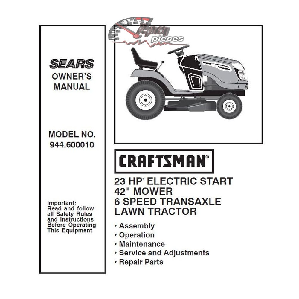 944.600010 Manuel de pièces tracteur Craftsman