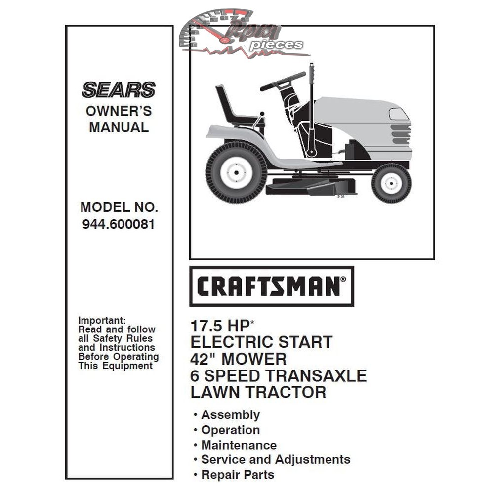 944.600081 Manuel de pièces tracteur Craftsman