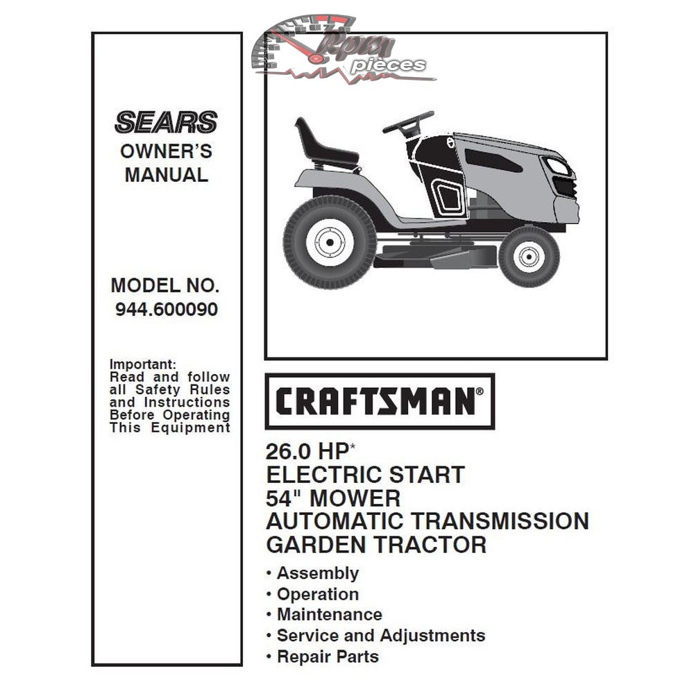 944.600090 Manuel de pièces tracteur Craftsman