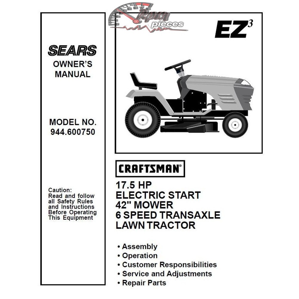 944.600750 Manuel de pièces tracteur Craftsman