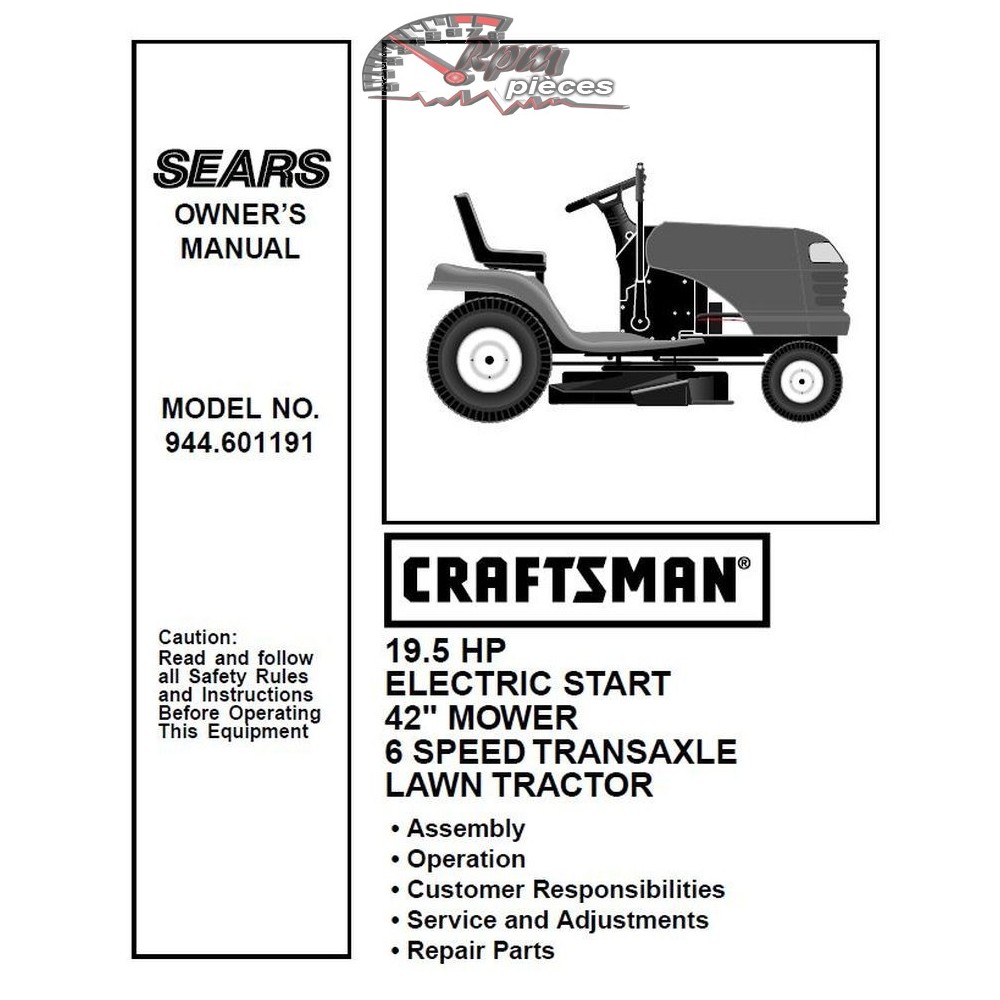 944.601191 Manuel de pièces tracteur Craftsman