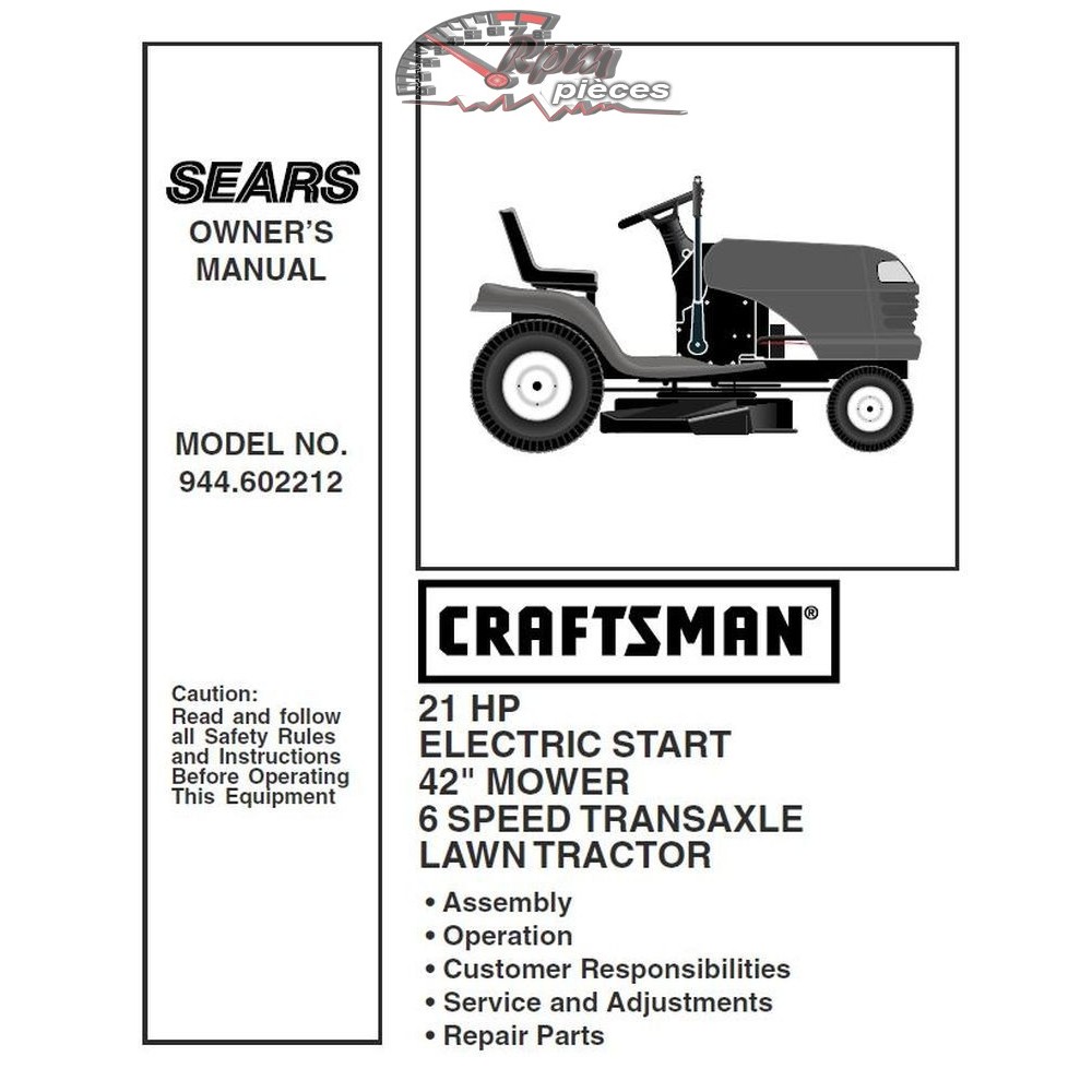 944.602212 Manuel de pièces tracteur Craftsman