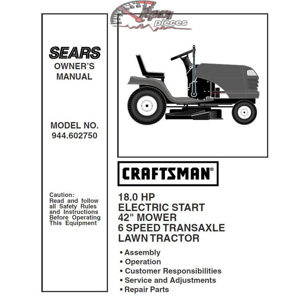 944.602750 Manuel de pièces tracteur Craftsman