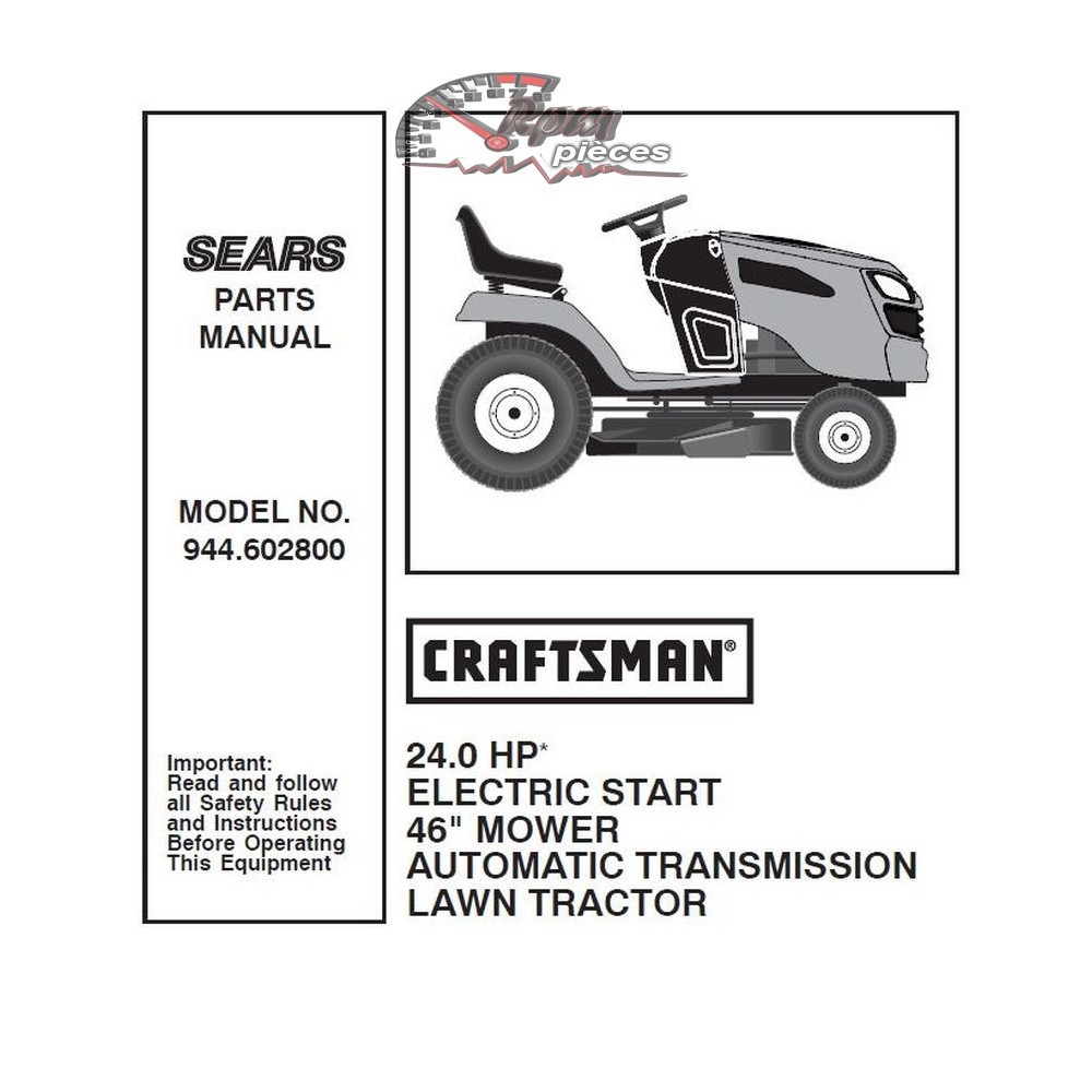 944.602800 Manuel de pièces tracteur Craftsman
