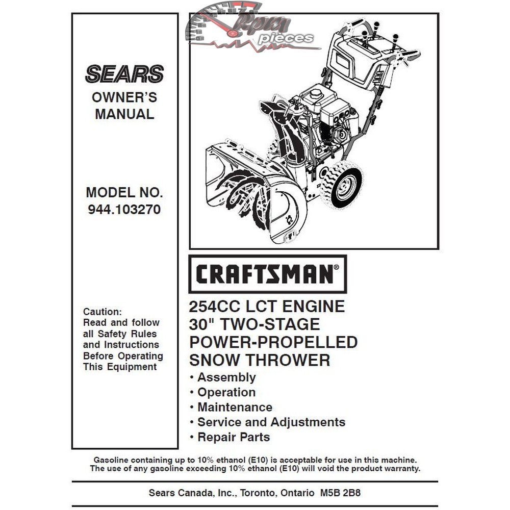 944.103270 Snowblower Craftsman Parts Manual