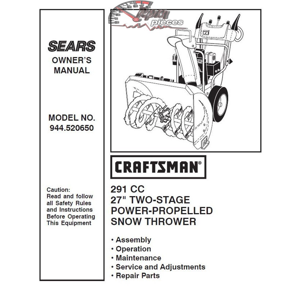 944.520650 Snowblower Craftsman Parts Manual