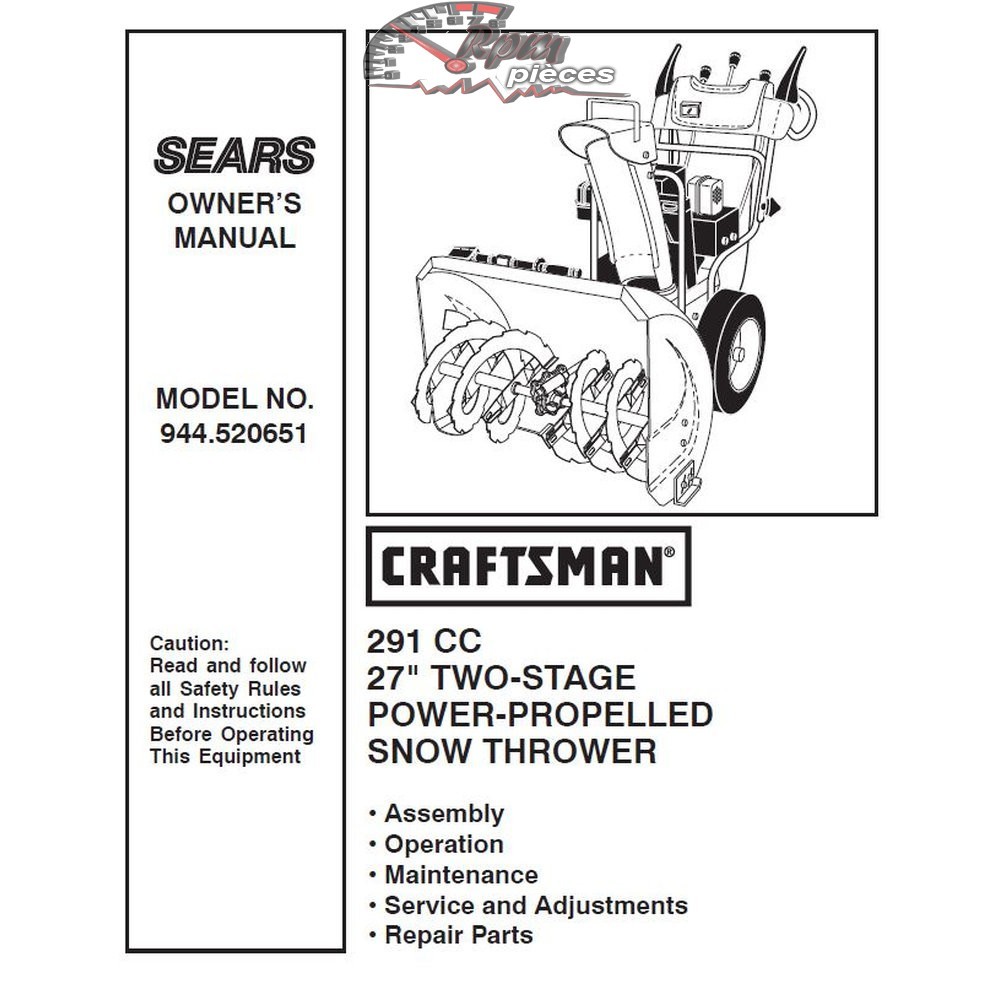 944.520651 Snowblower Craftsman Parts Manual