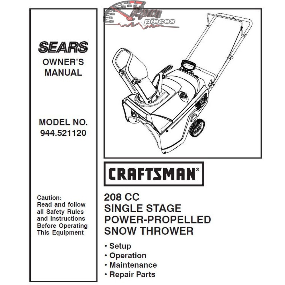 944.521120 Snowblower Craftsman Parts Manual