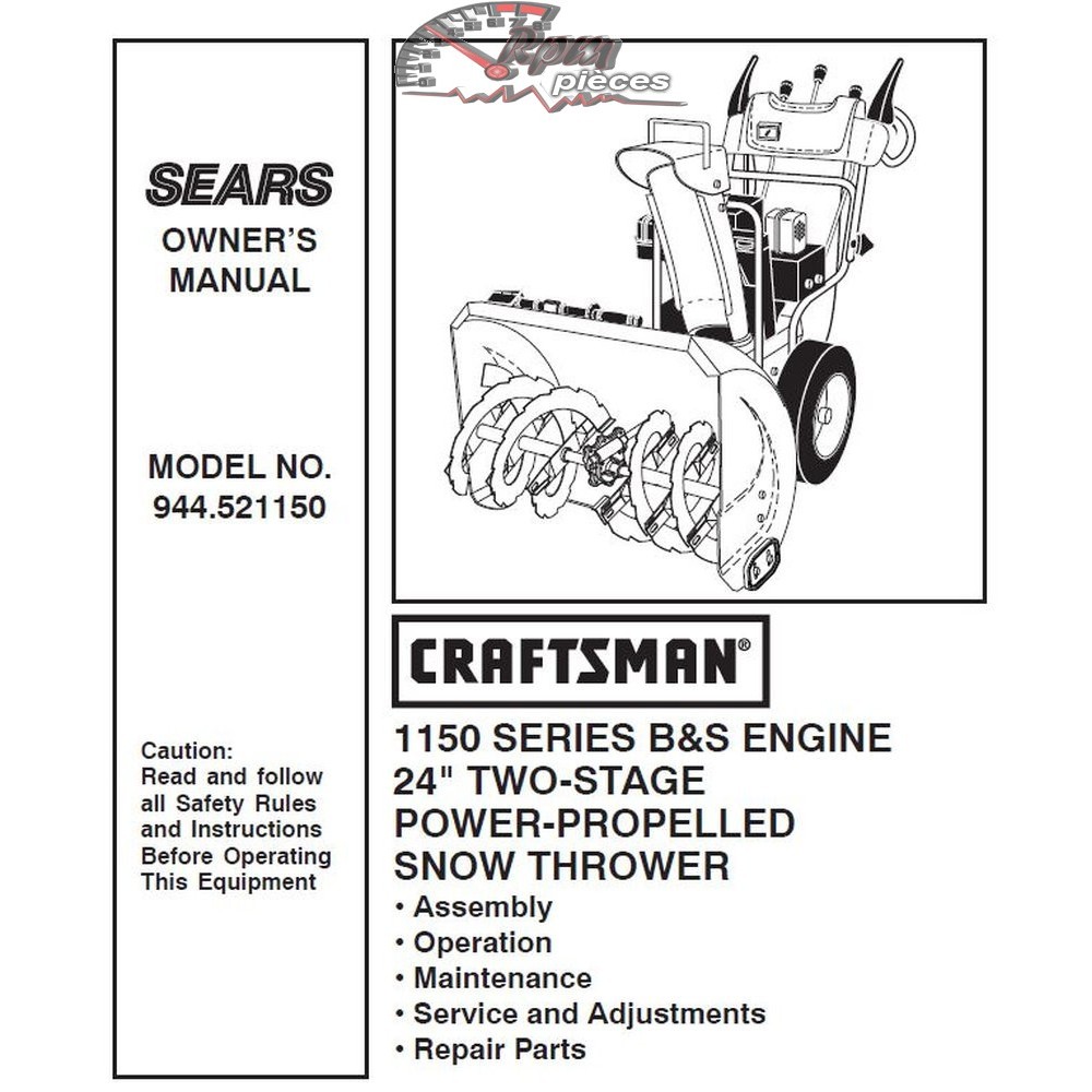 944.521150 Snowblower Craftsman Parts Manual