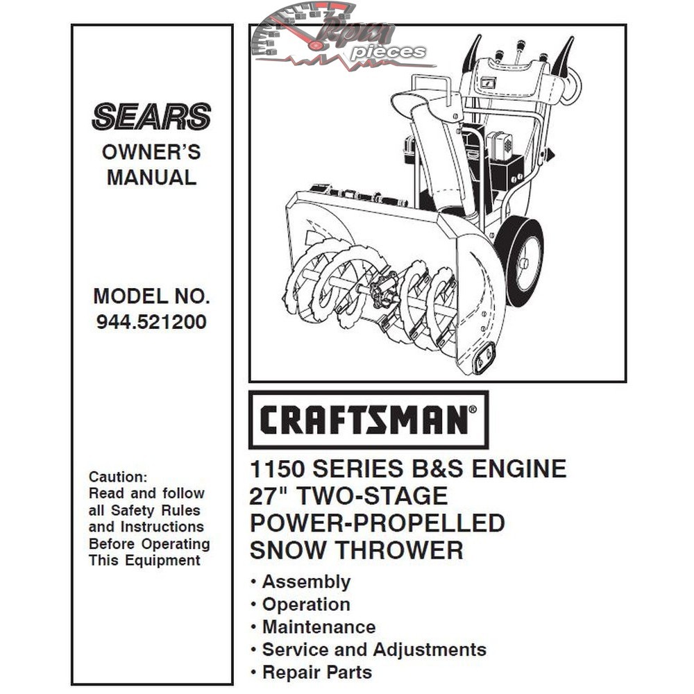 944.521200 Snowblower Craftsman Parts Manual
