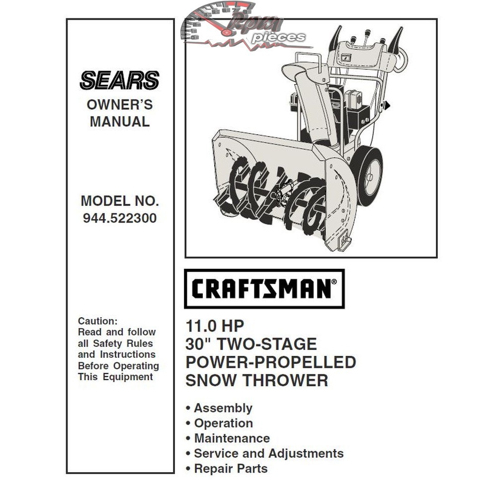 944.522300 Manuel de pièces souffleuse Craftsman