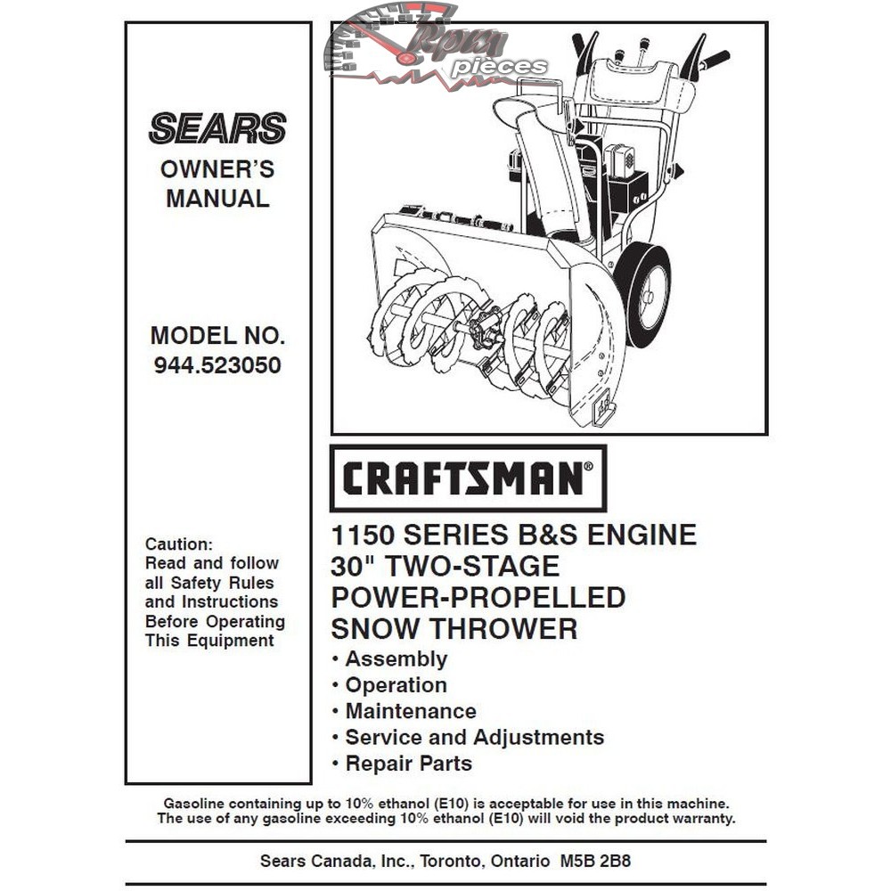 944.523050 Snowblower Craftsman Parts Manual