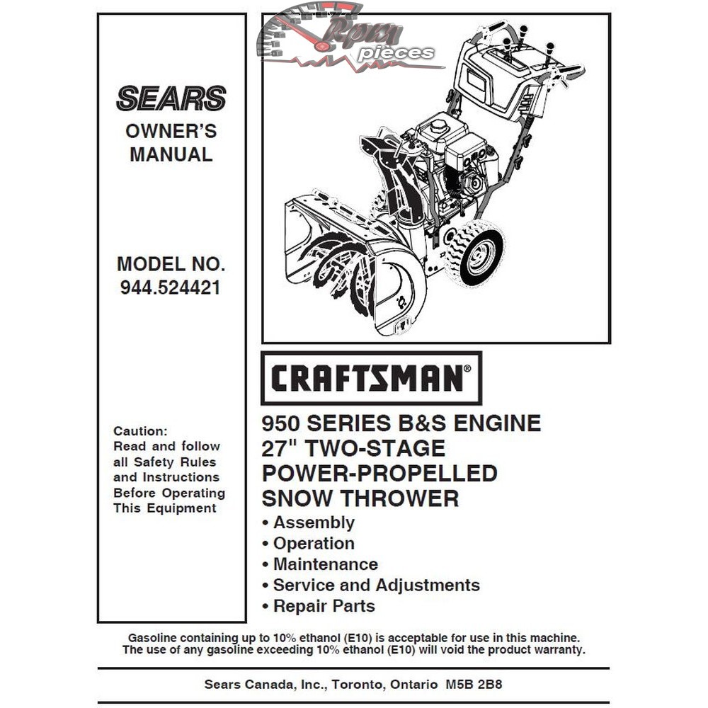 944.524421 Snowblower Craftsman Parts Manual