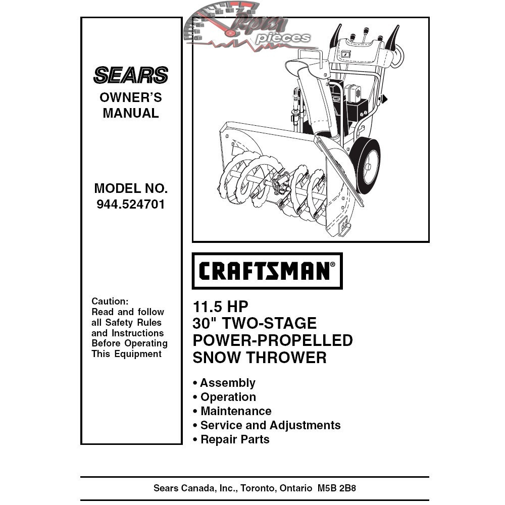 944.524701 Snowblower Craftsman Parts Manual