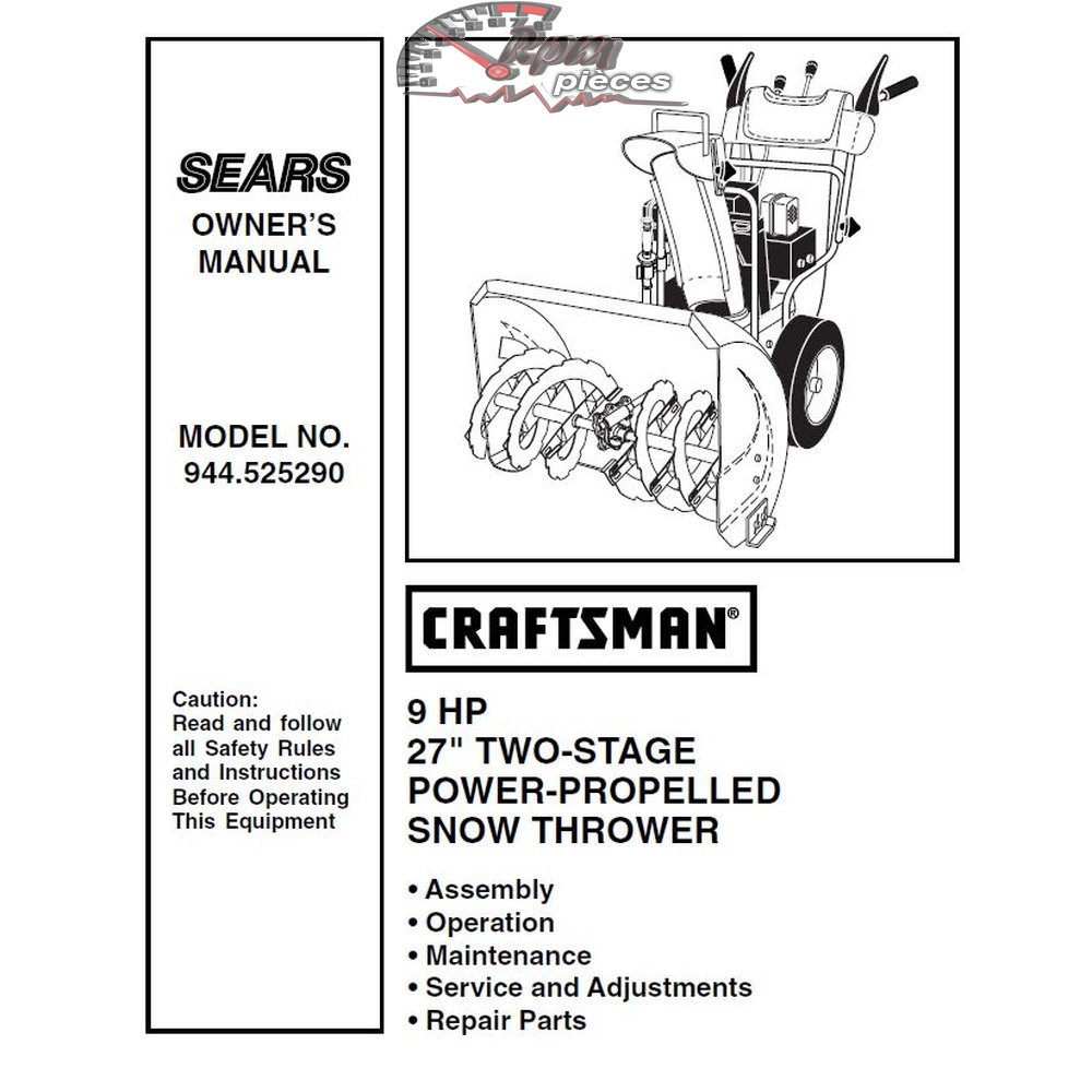 944.525290 Snowblower Craftsman Parts Manual