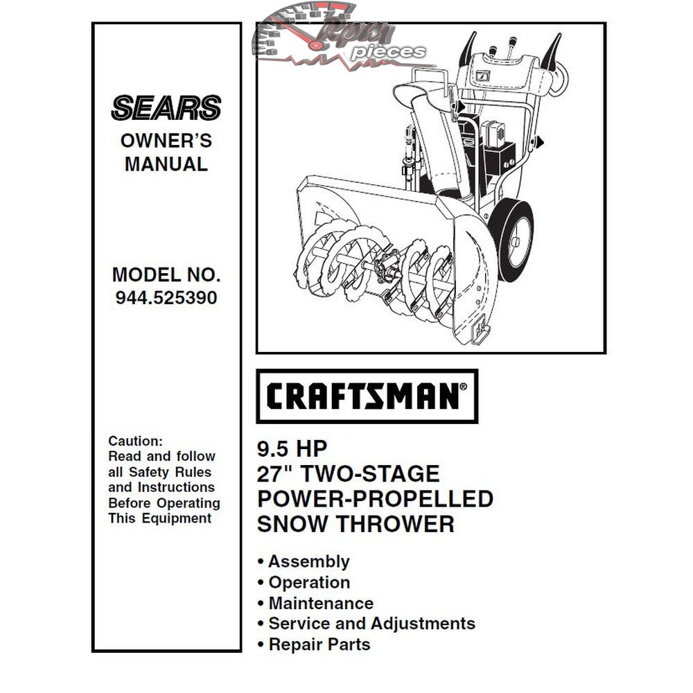 944.525390 Snowblower Craftsman Parts Manual