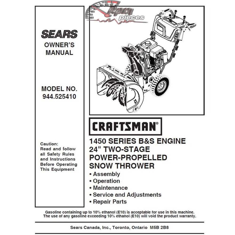 944.525410 Snowblower Craftsman Parts Manual
