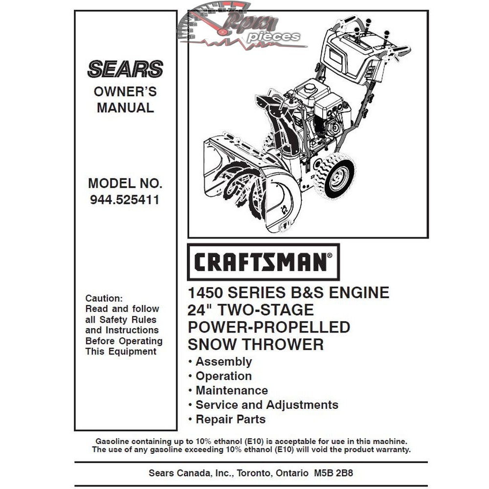 944.525411 Snowblower Craftsman Parts Manual