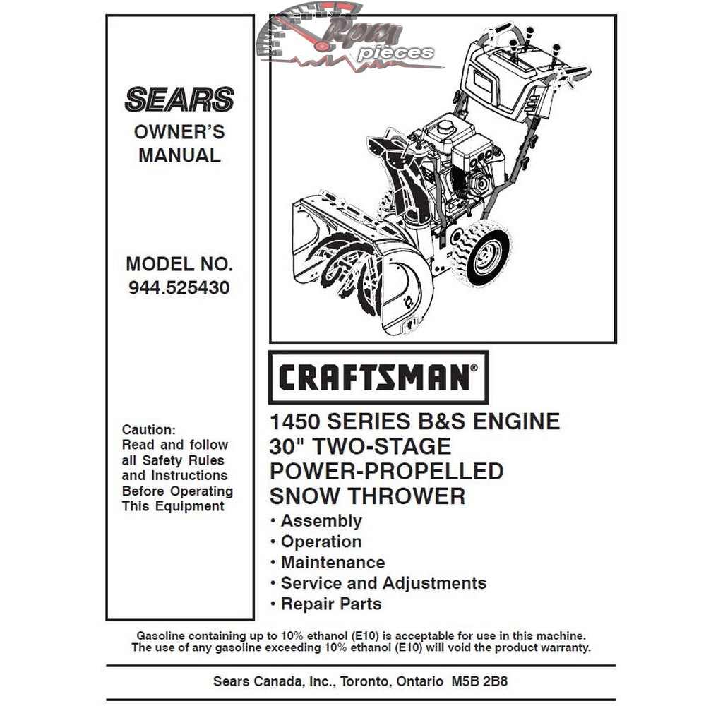 944.525430 Snowblower Craftsman Parts Manual