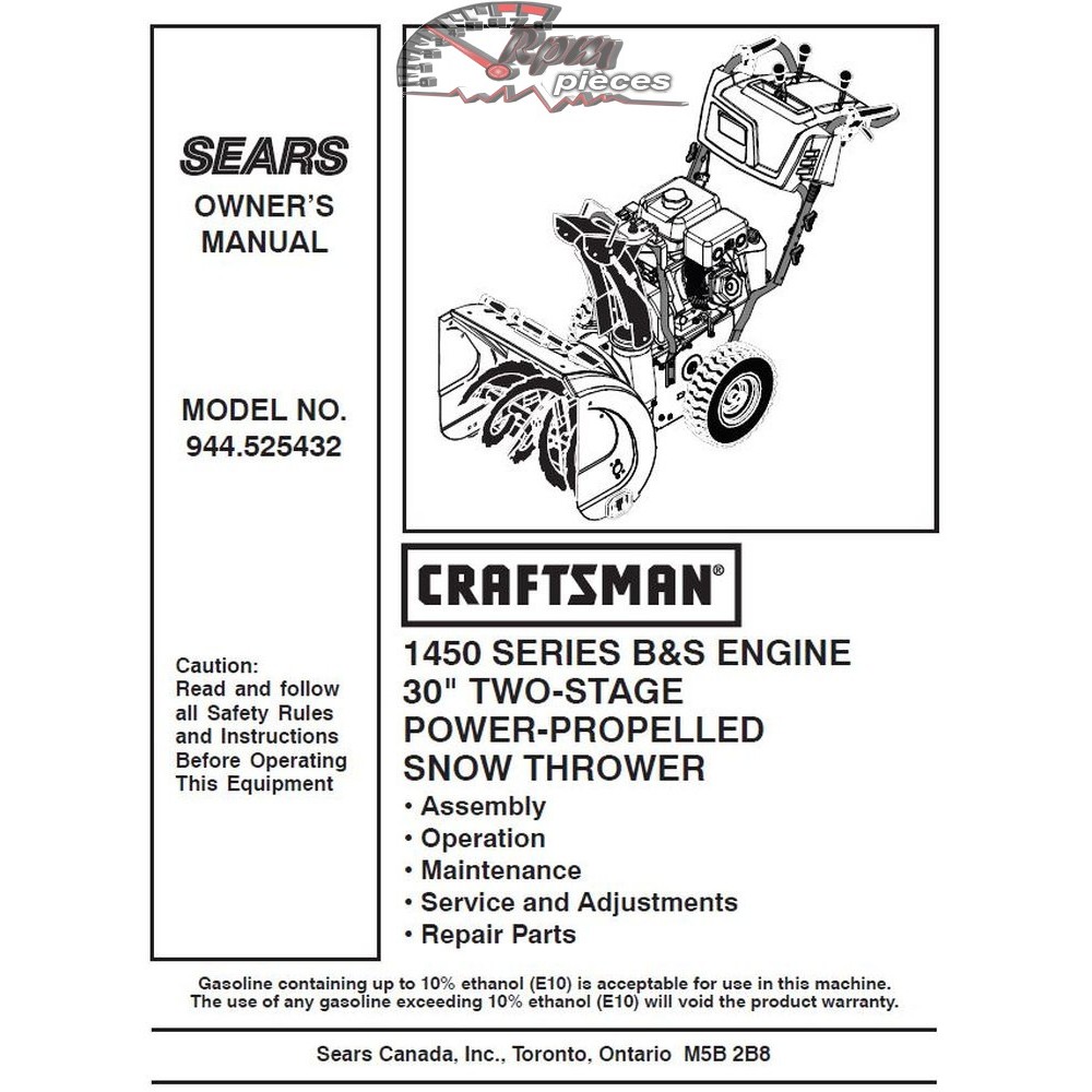 944.525432 Snowblower Craftsman Parts Manual