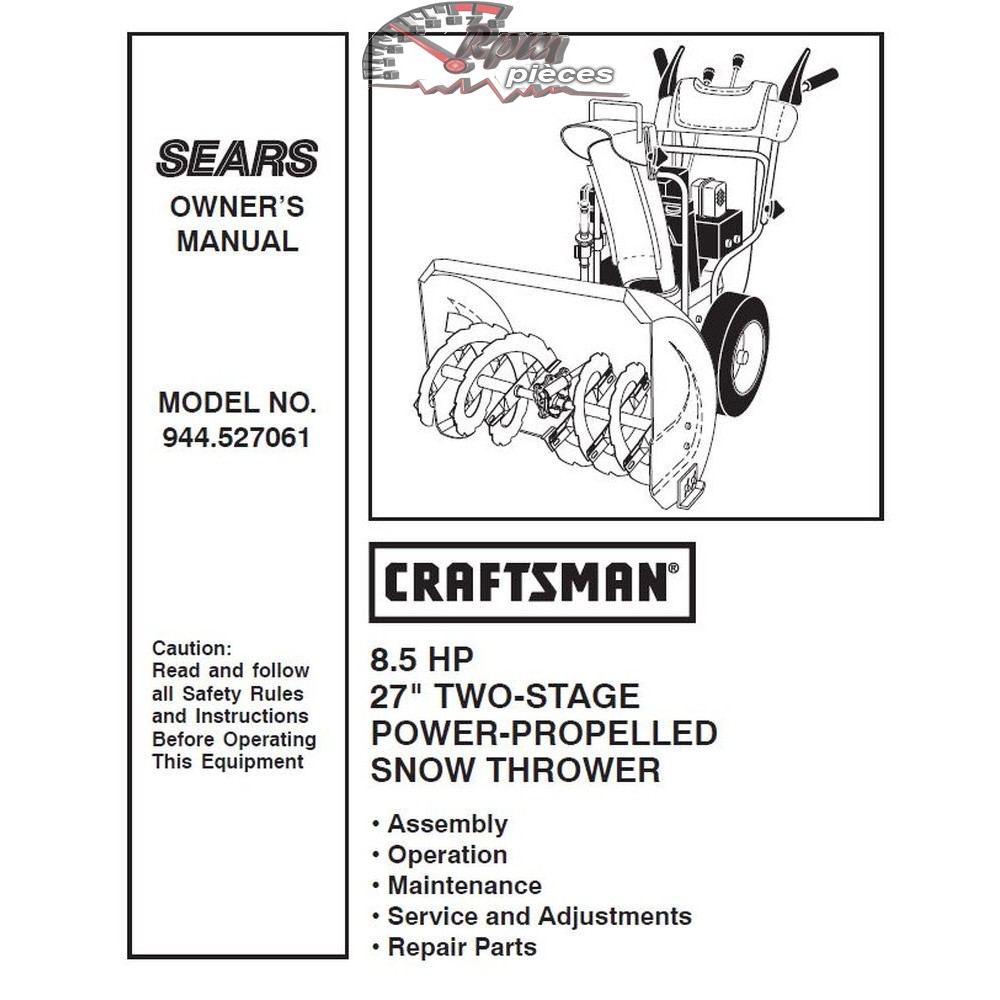 944.527061 Snowblower Craftsman Parts Manual