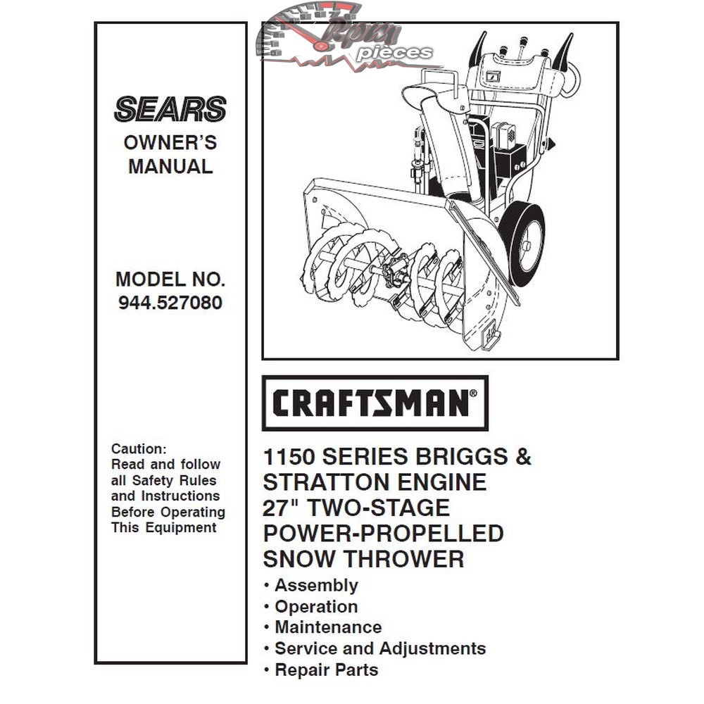 944.527080 Snowblower Craftsman Parts Manual