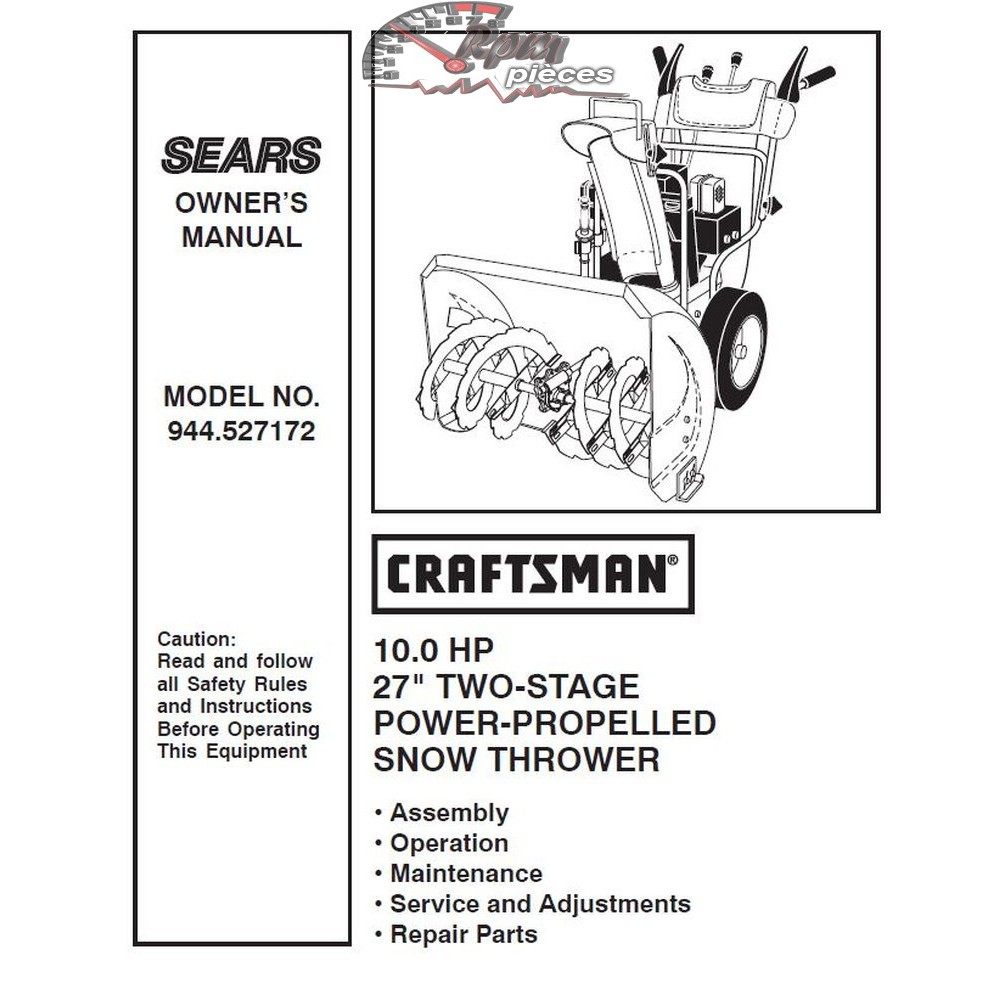 944.527172 Snowblower Craftsman Parts Manual