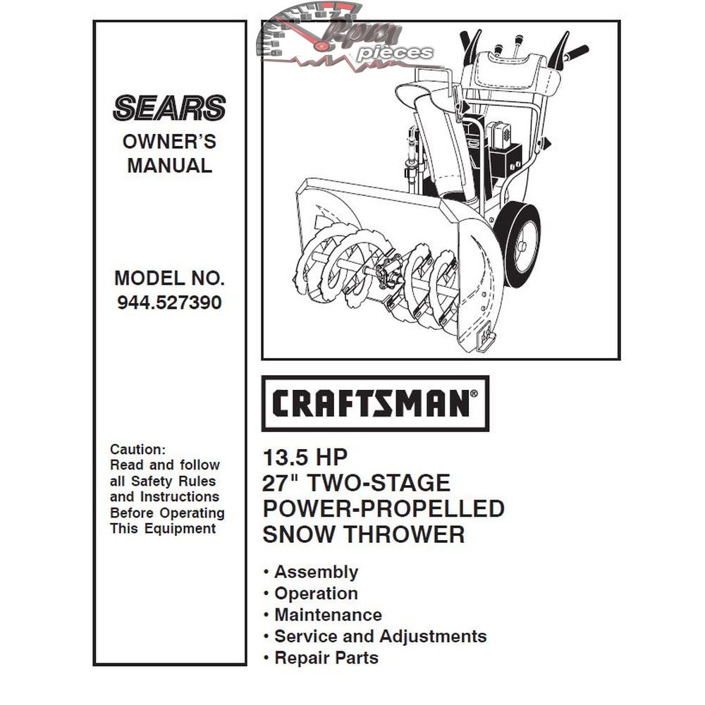 944.527390 Snowblower Craftsman Parts Manual
