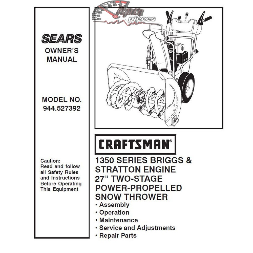 944.527392 Snowblower Craftsman Parts Manual