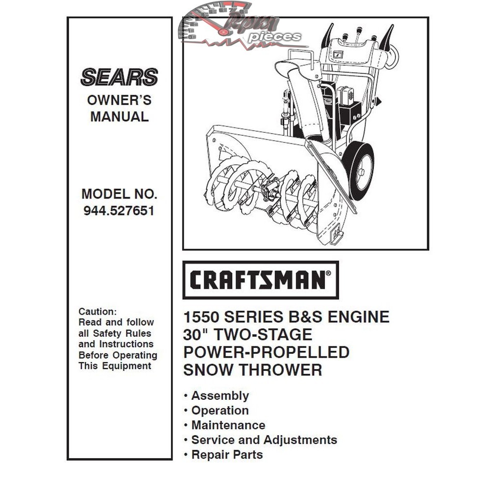 944.527651 Snowblower Craftsman Parts Manual