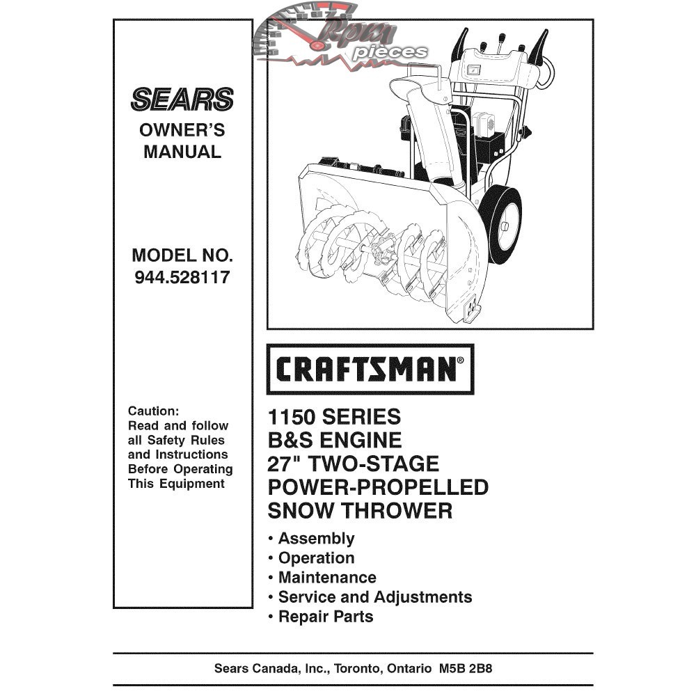 944.528117 Snowblower Craftsman Parts Manual