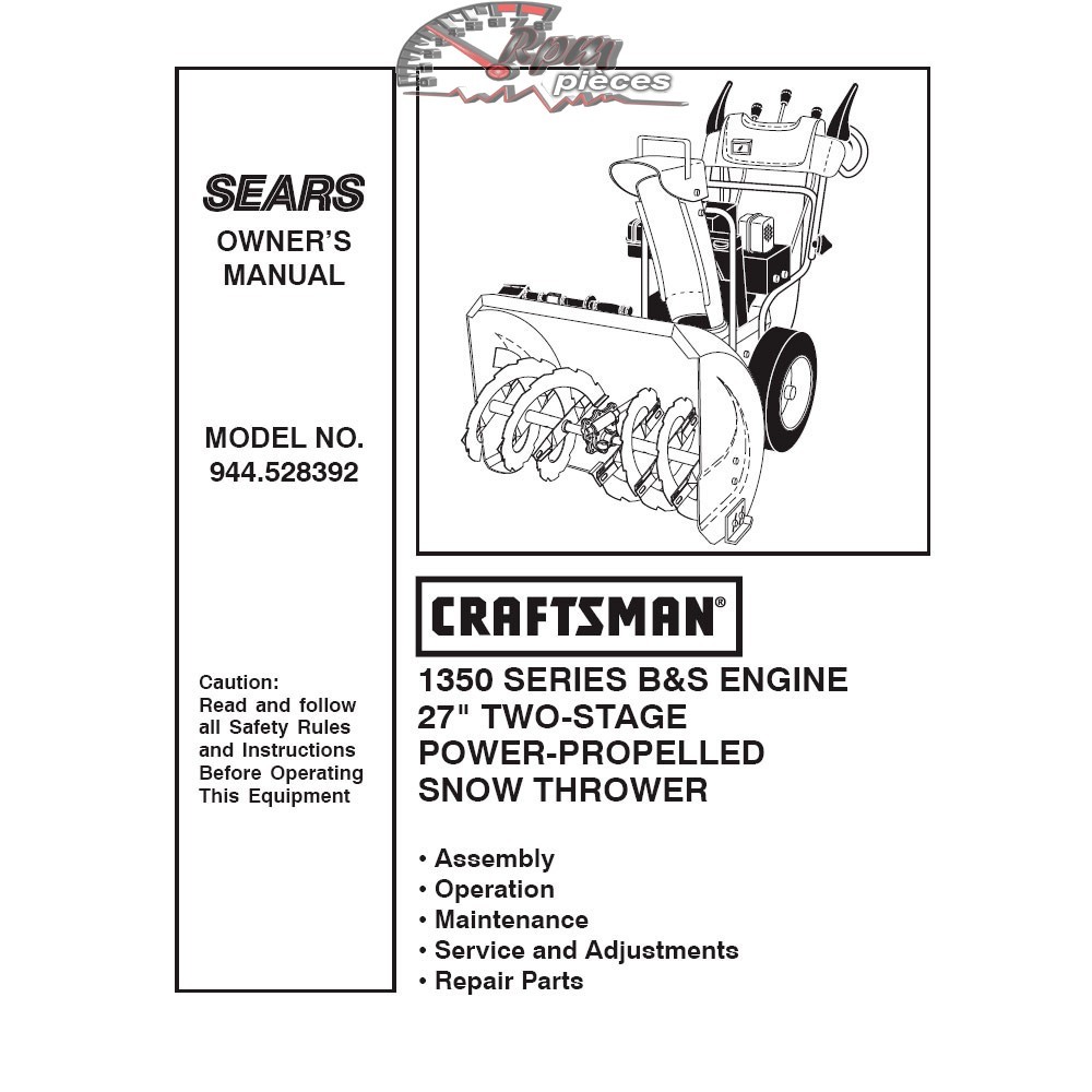 944.528392 Snowblower Craftsman Parts Manual
