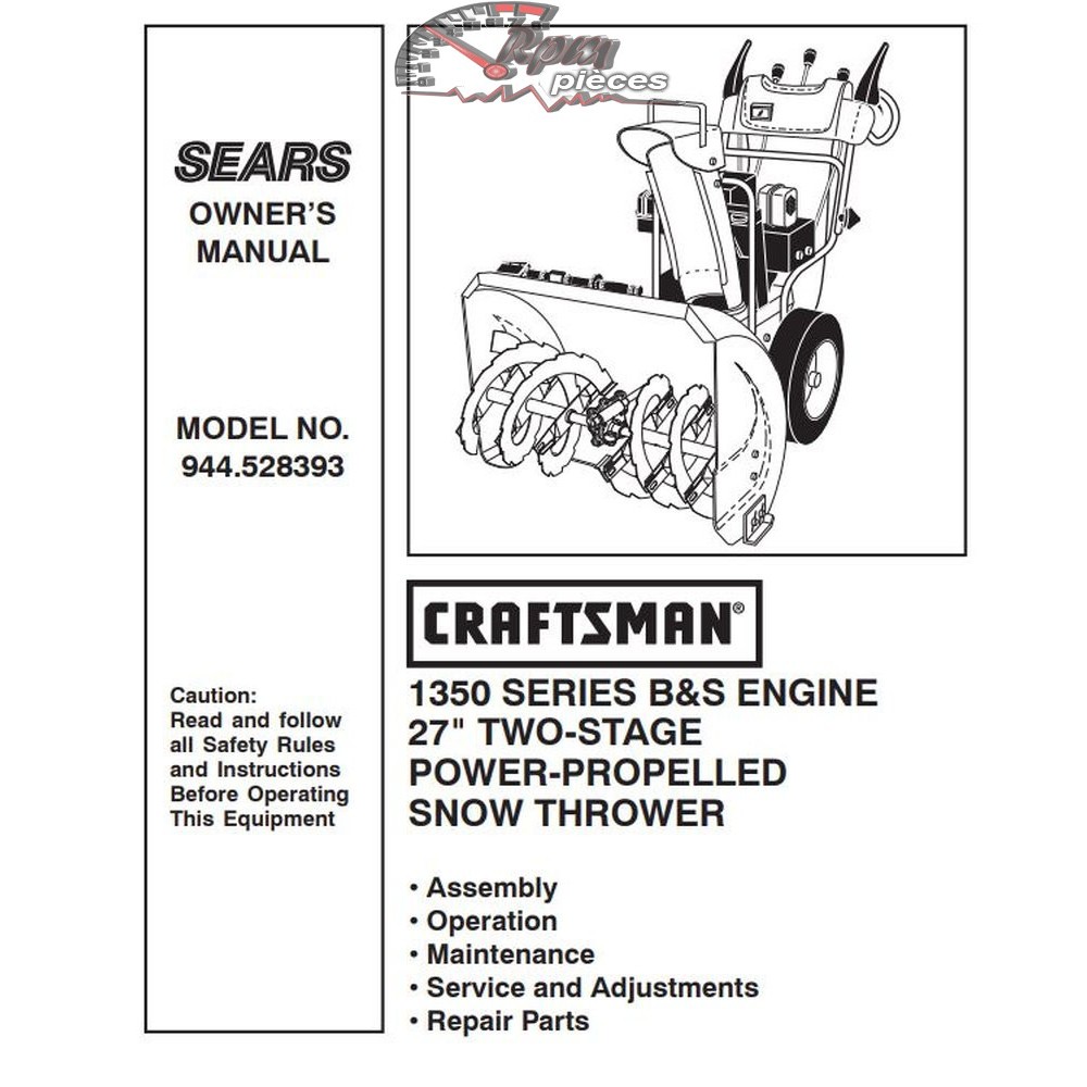 944.528393 Snowblower Craftsman Parts Manual