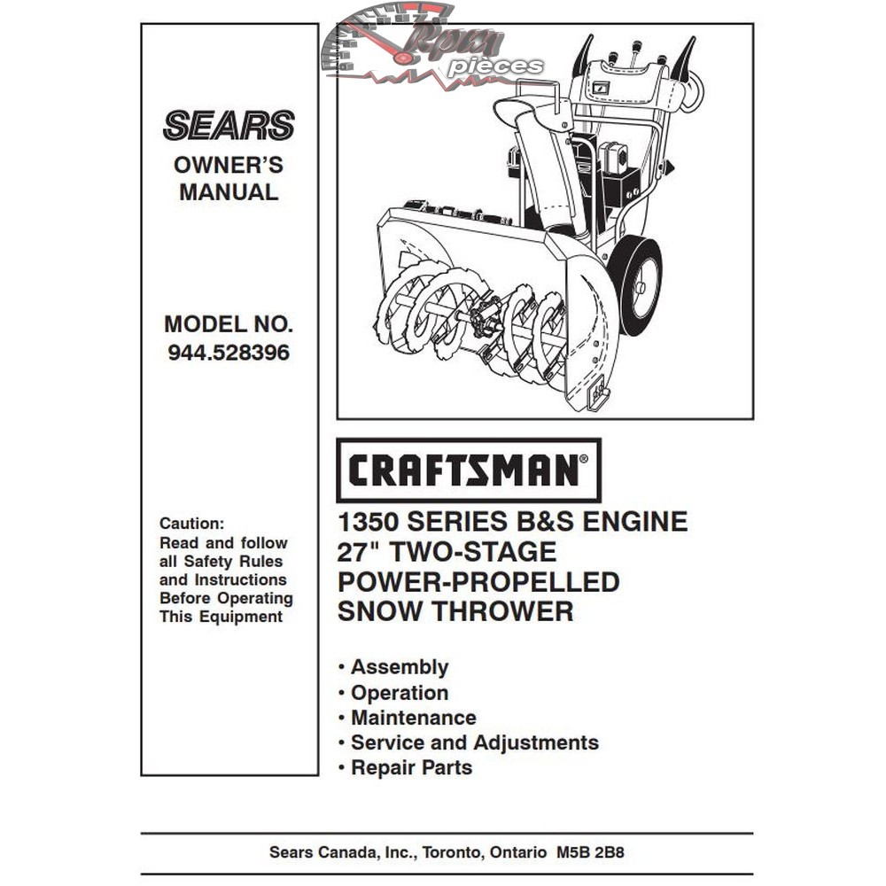 944.528396 Snowblower Craftsman Parts Manual