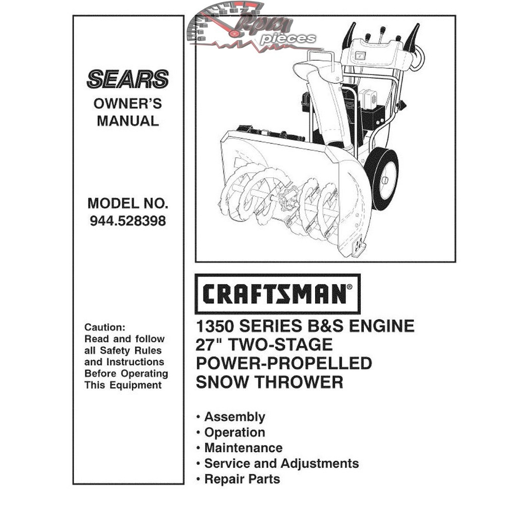 944.528398 Snowblower Craftsman Parts Manual