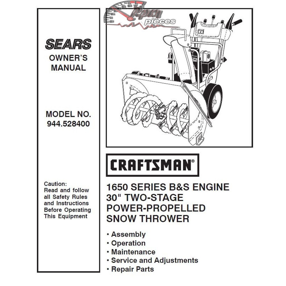 944.528400 Snowblower Craftsman Parts Manual