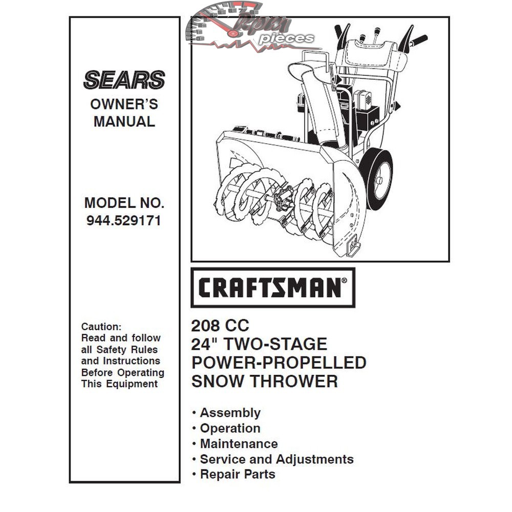 944.529171 Snowblower Craftsman Parts Manual