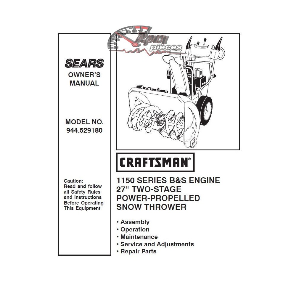 944.529180 Snowblower Craftsman Parts Manual