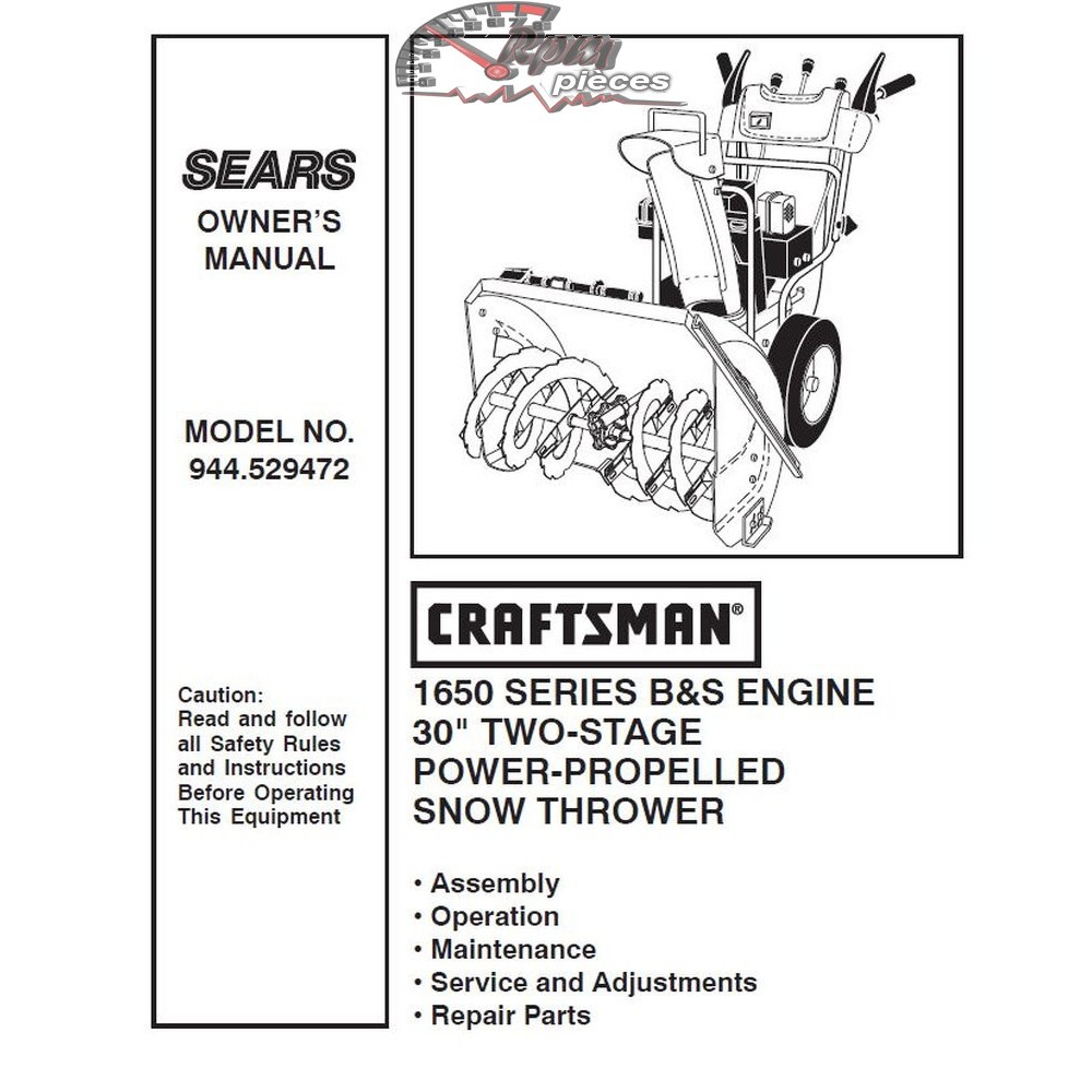 944.529472 Manuel de pièces souffleuse Craftsman