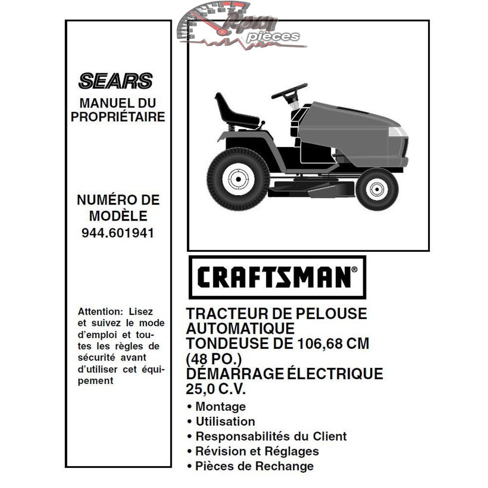 944.601941 Manuel de pièces tracteur Craftsman