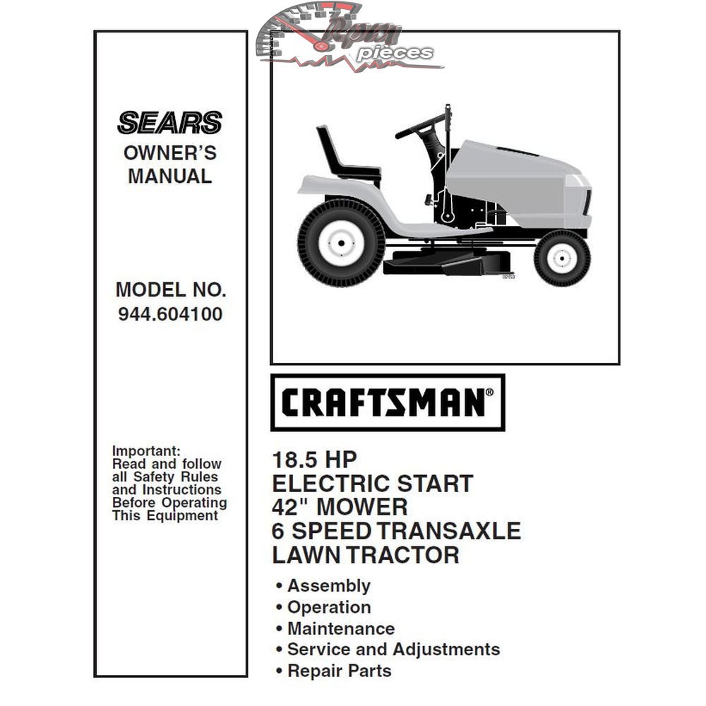 944.604100 Manuel de pièces tracteur Craftsman