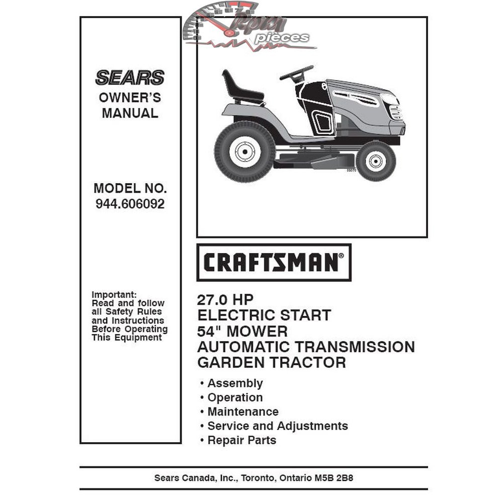 944.606092 Manuel de pièces tracteur Craftsman