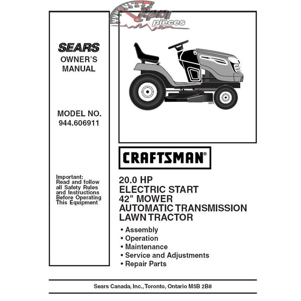 944.606911 Manuel de pièces tracteur Craftsman