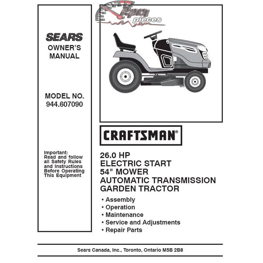 944.607090 Manuel de pièces tracteur Craftsman