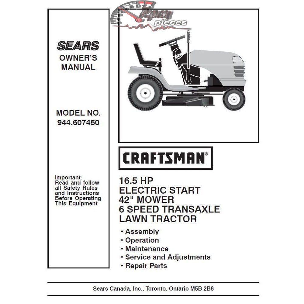 944.607450 Manuel de pièces tracteur Craftsman