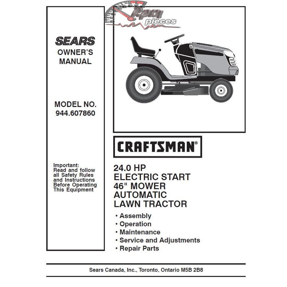 944.607860 Manuel de pièces tracteur Craftsman
