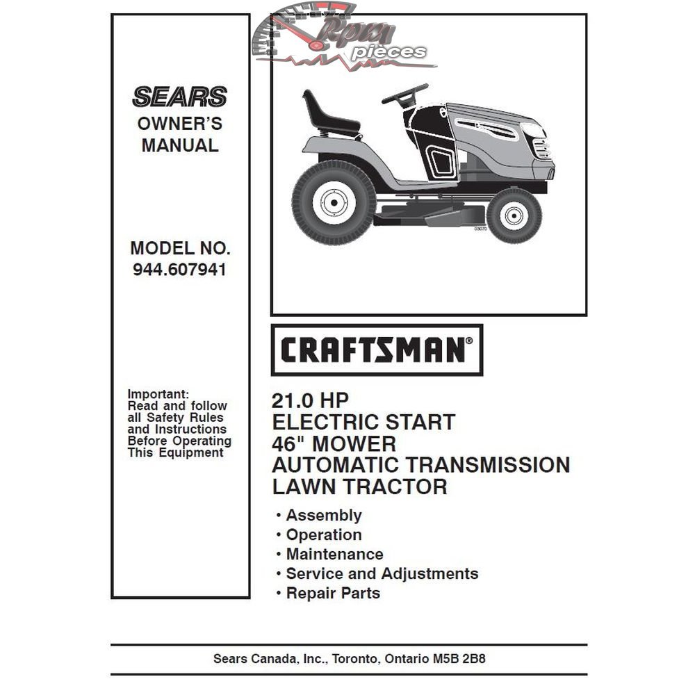 944.607941 Manuel de pièces tracteur Craftsman