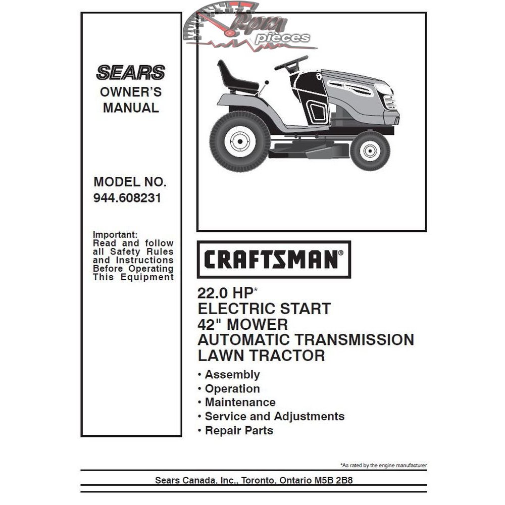 944.608231 Craftsman Parts Manual