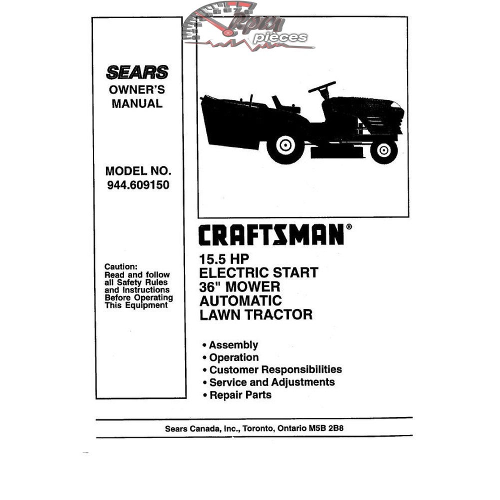 944.609150 Manuel de pièces tracteur Craftsman